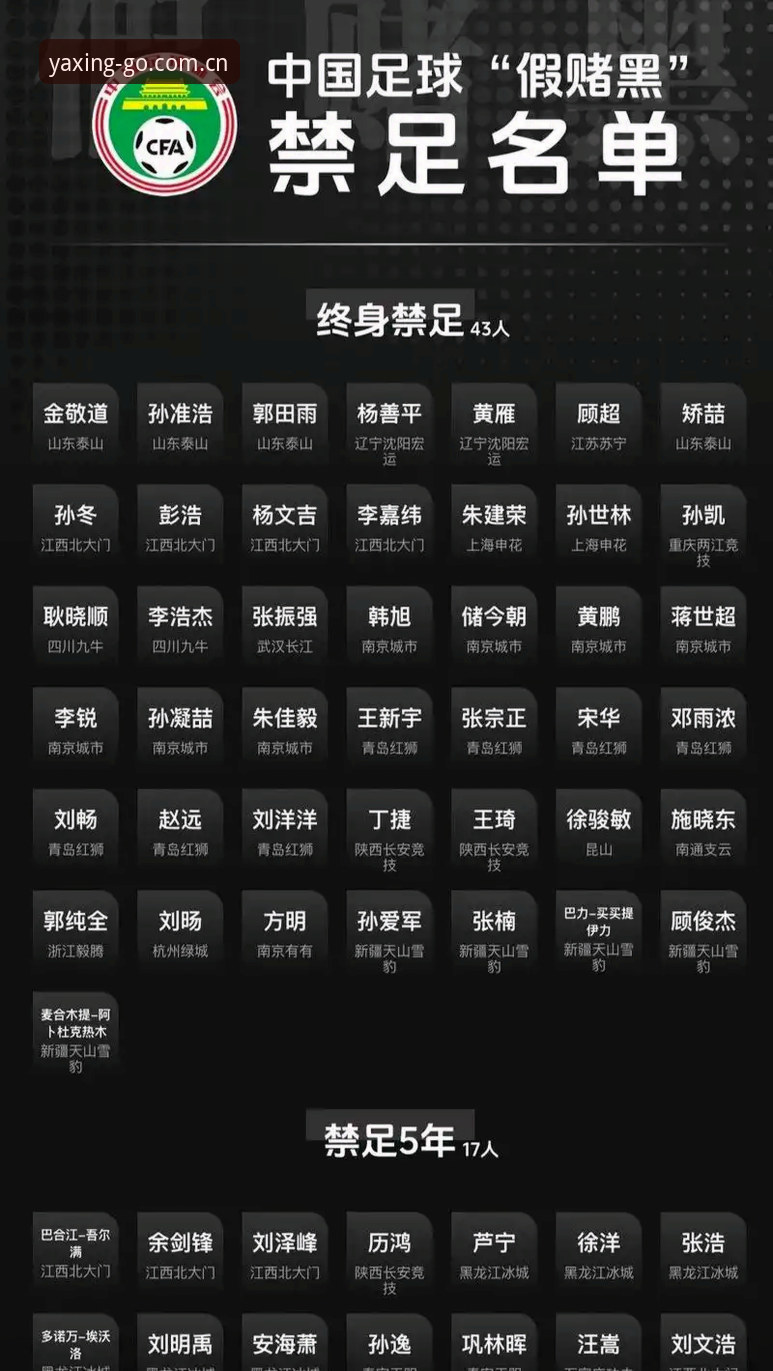 中国足协第三批禁足名单详解：65人受罚，终身禁赛17人